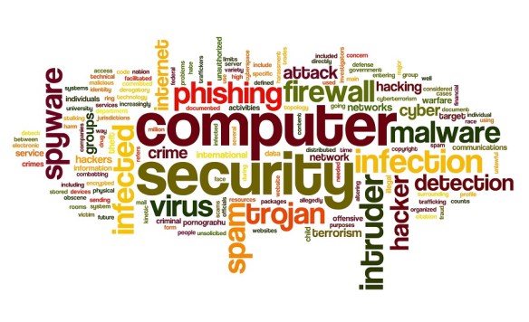 Computer security concept in word tag cloud on white background